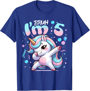 5th Birthday Girl Dabbing Unicorn Bruh I'm 5 Years Old Girls T-Shirt - T-Shirt | Royal