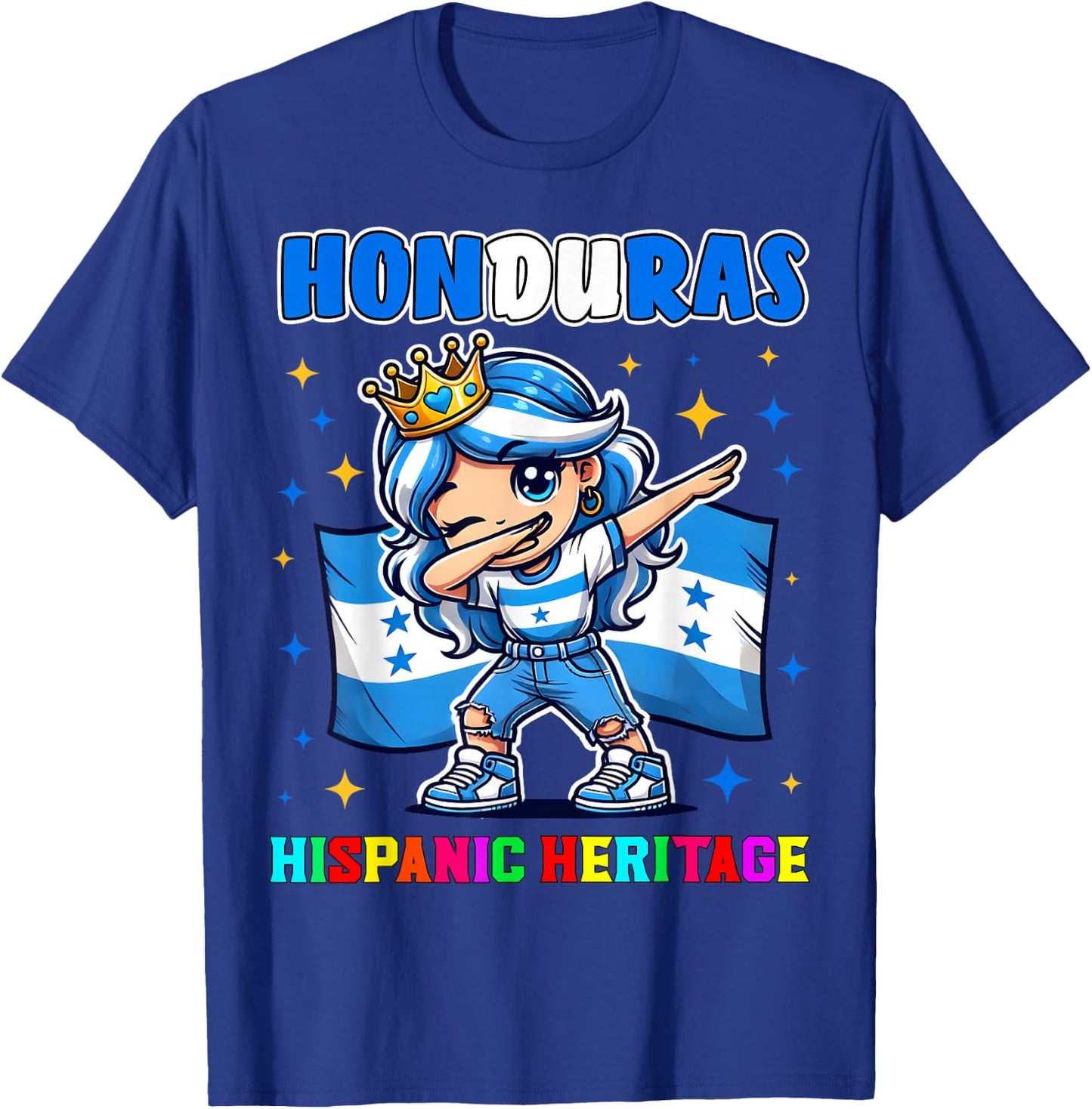 Honduras Dabbing Girl Hispanic Heritage Celebration for Kids T-Shirt - T-Shirt | Royal