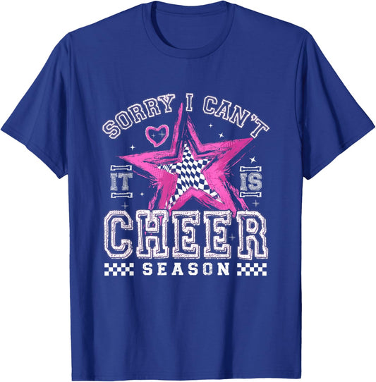 Sorry I Can't It's Cheer Season Cheerleader Checker Cheer T-Shirt - T-Shirt | Royal