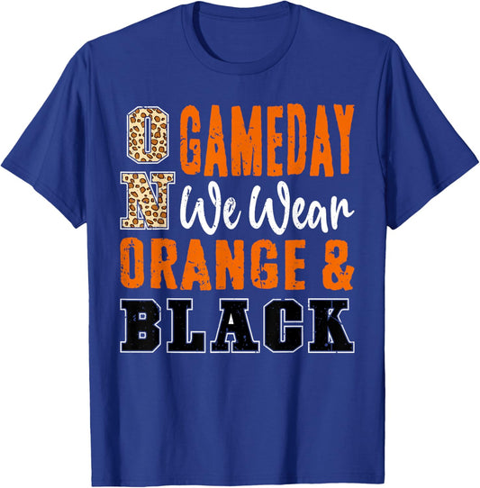 On Gameday Football We Wear Orange And Black School Spirit T-Shirt - T-Shirt | Royal