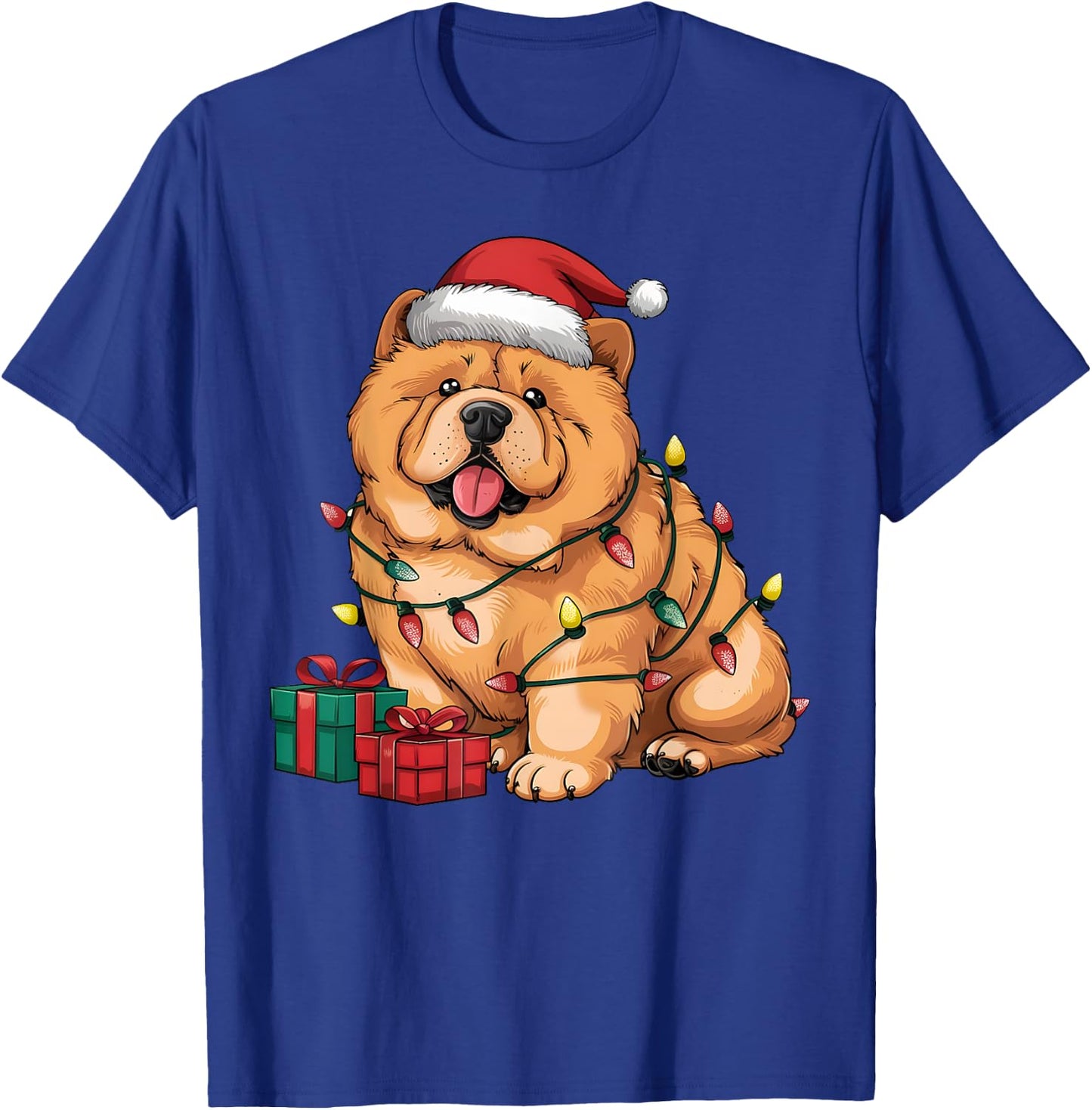 Xmas Lighting Santa Hat Chow Chow Dog Christmas Women Kids T-Shirt - T-Shirt | Royal