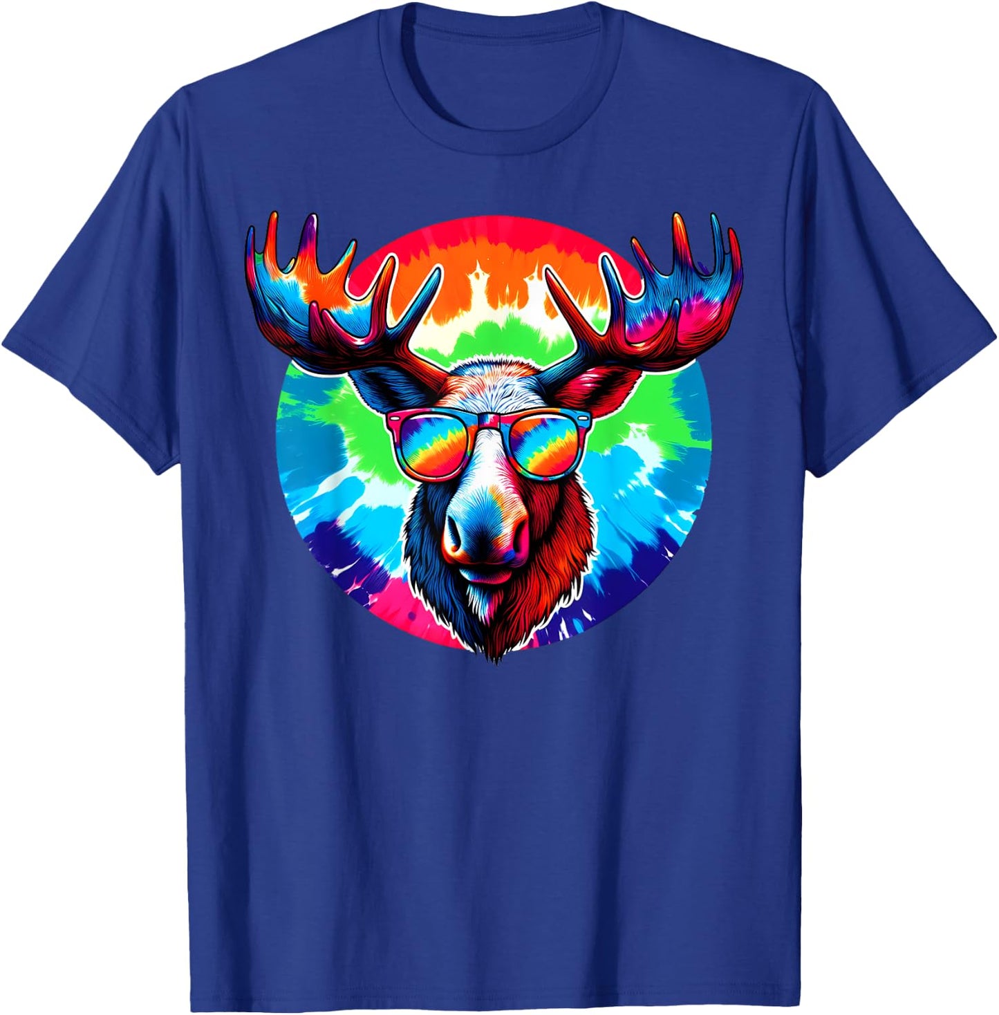 Cool Tie Dye Sunglasses Moose Illustration Art T-Shirt - T-Shirt | Royal