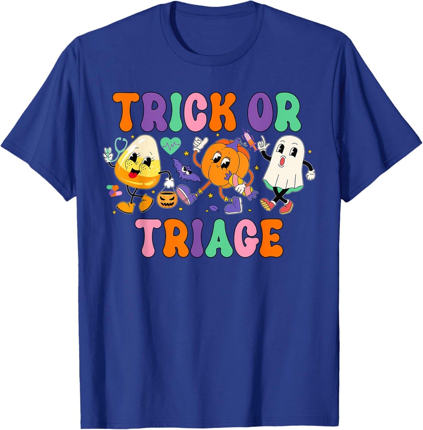 Trick or Triage Nurse Ghost Pumpkin Halloween Spooky Costume T-Shirt - T-Shirt | Royal