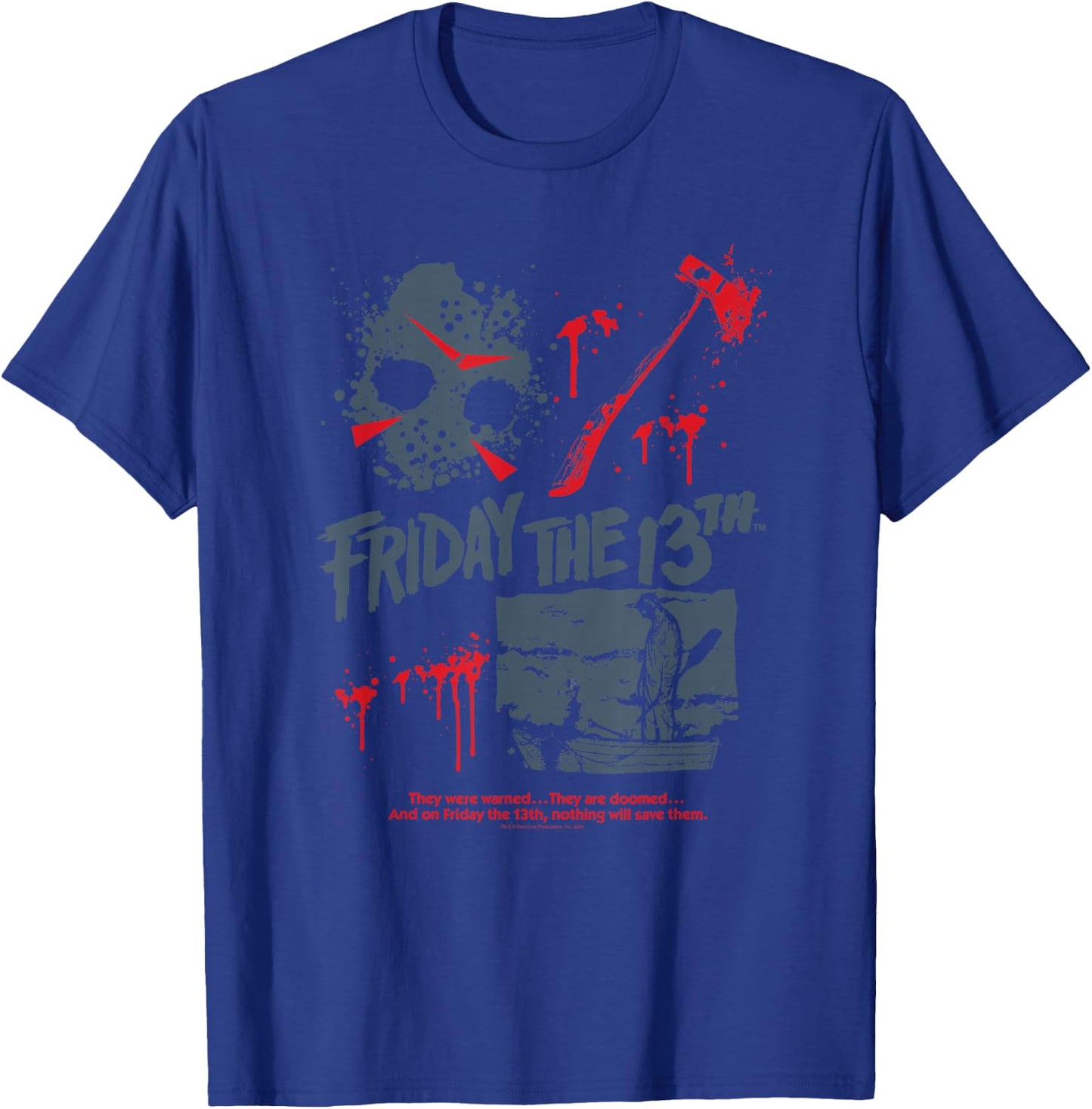 Friday The 13th Jason Mask Bloody Weapon T-Shirt - T-Shirt | Royal