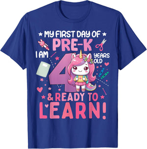 My First Day Of Pre-K I'm 4 Years Old And Ready To Learn Kid T-Shirt - T-Shirt | Royal