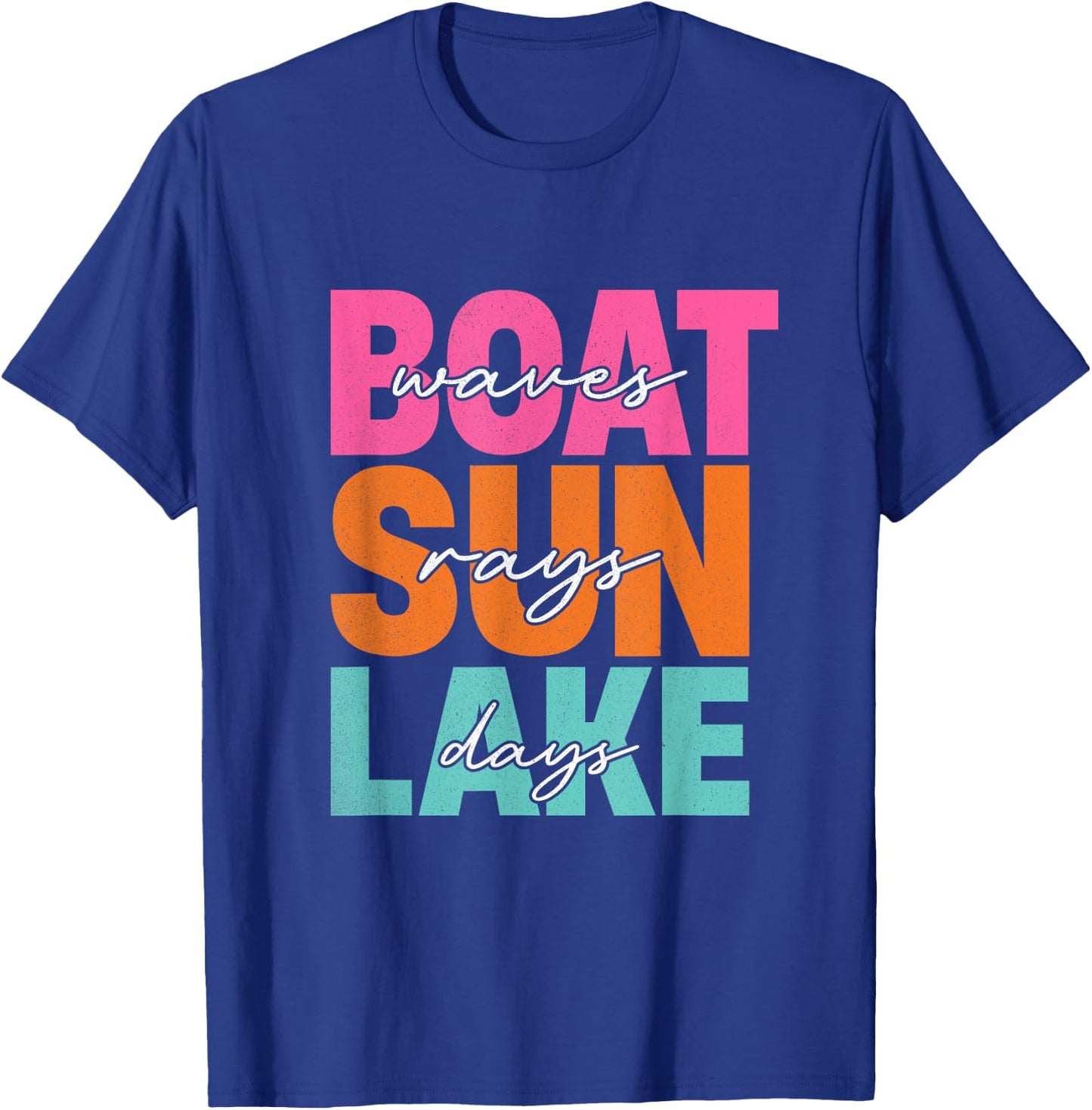 Boat Waves Sun Rays Lake Days Family Summer Vacation Retro T-Shirt - T-Shirt | Royal
