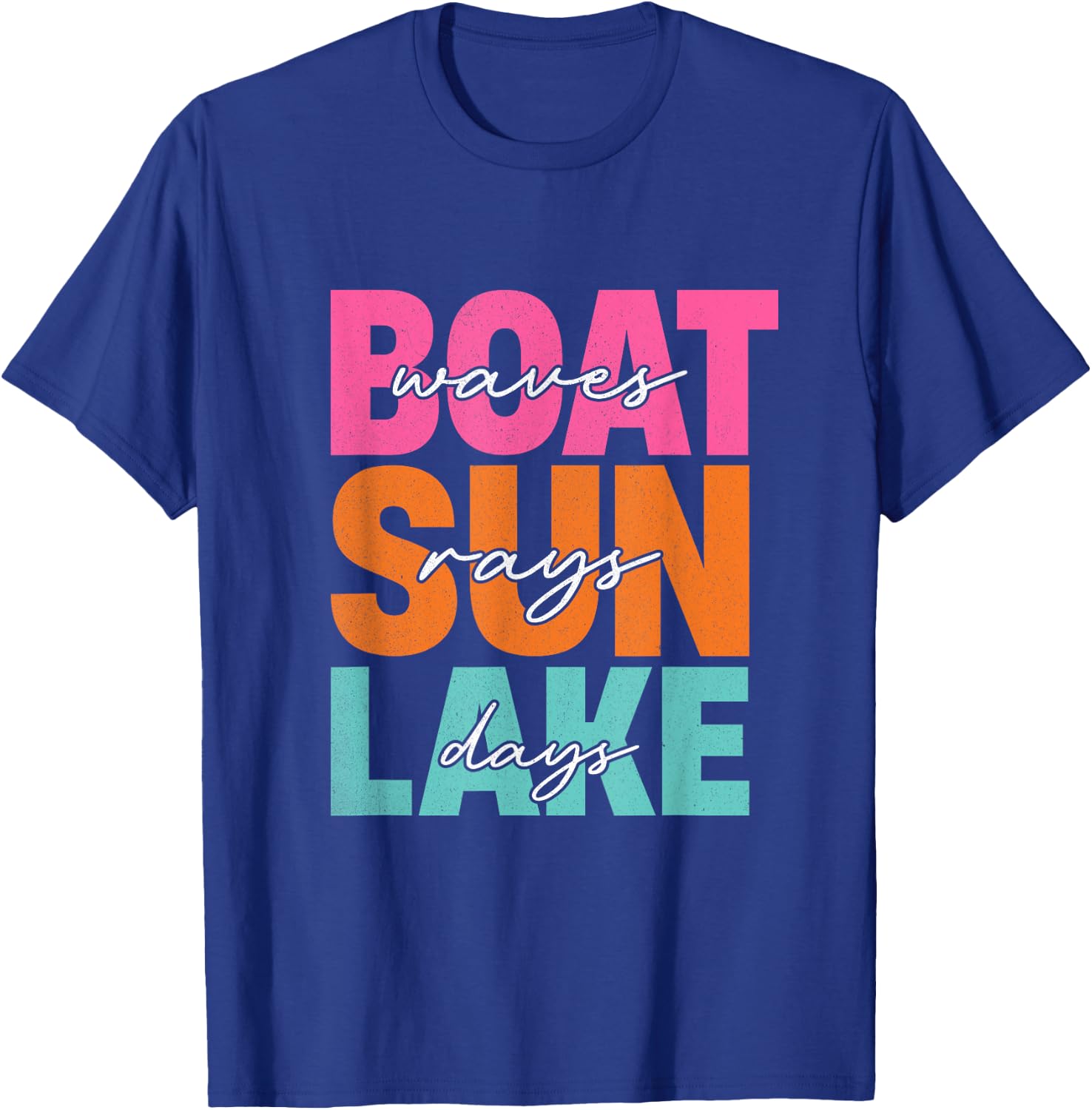 Boat Waves Sun Rays Lake Days Family Summer Vacation Retro T-Shirt - T-Shirt | Royal