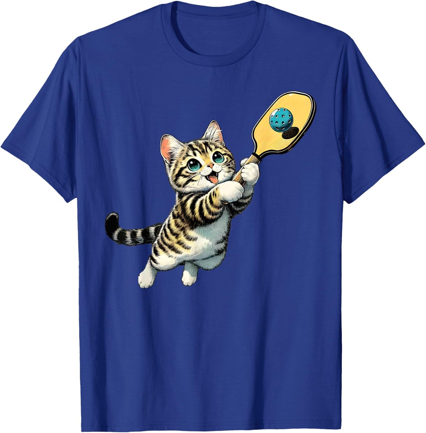 Funny Kitten Playing Pickleball Cute Cat Pickleball Player T-Shirt - T-Shirt | Royal