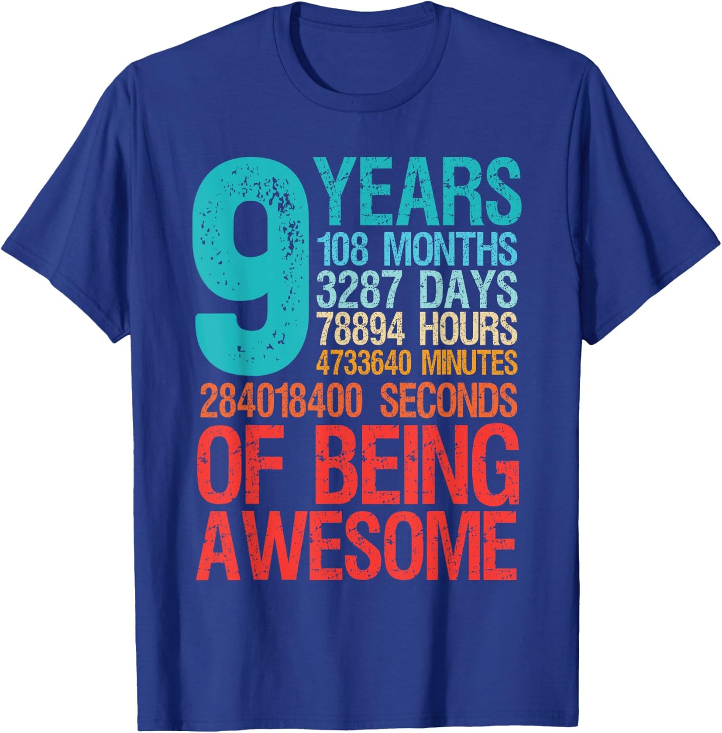9 Years Old 108 Months Nine Birthday Boys Girls Kids Retro T-Shirt - T-Shirt | Royal