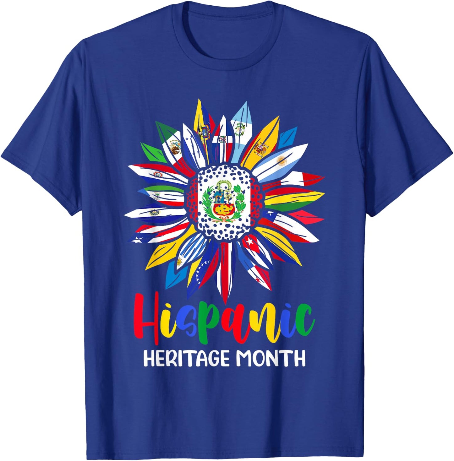 Hispanic Heritage Month Peru Flag Sunflower Latino Flags T-Shirt - T-Shirt | Royal
