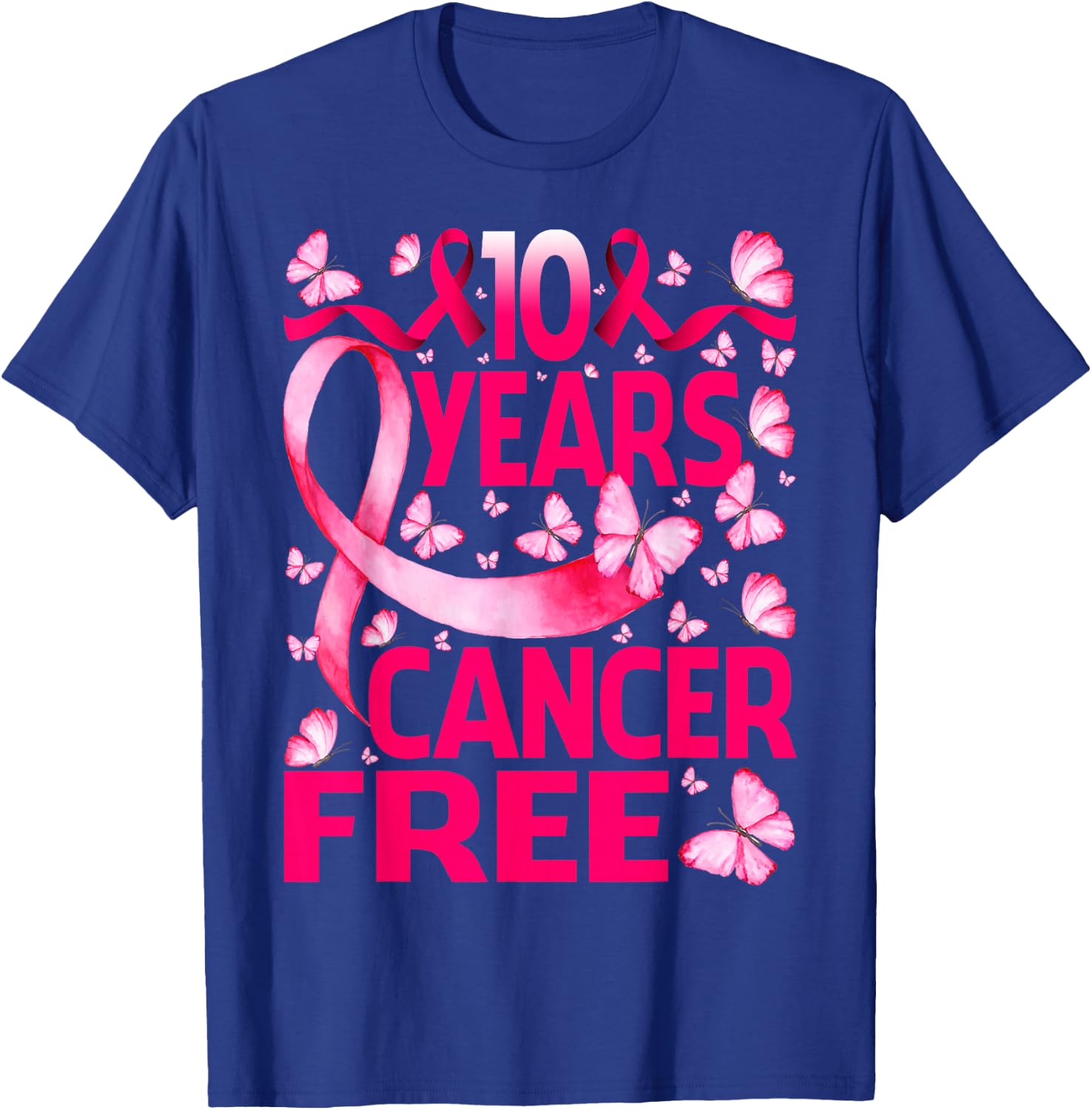 10 Years Breast Cancer Free Survivor Butterfly T-Shirt - T-Shirt | Royal