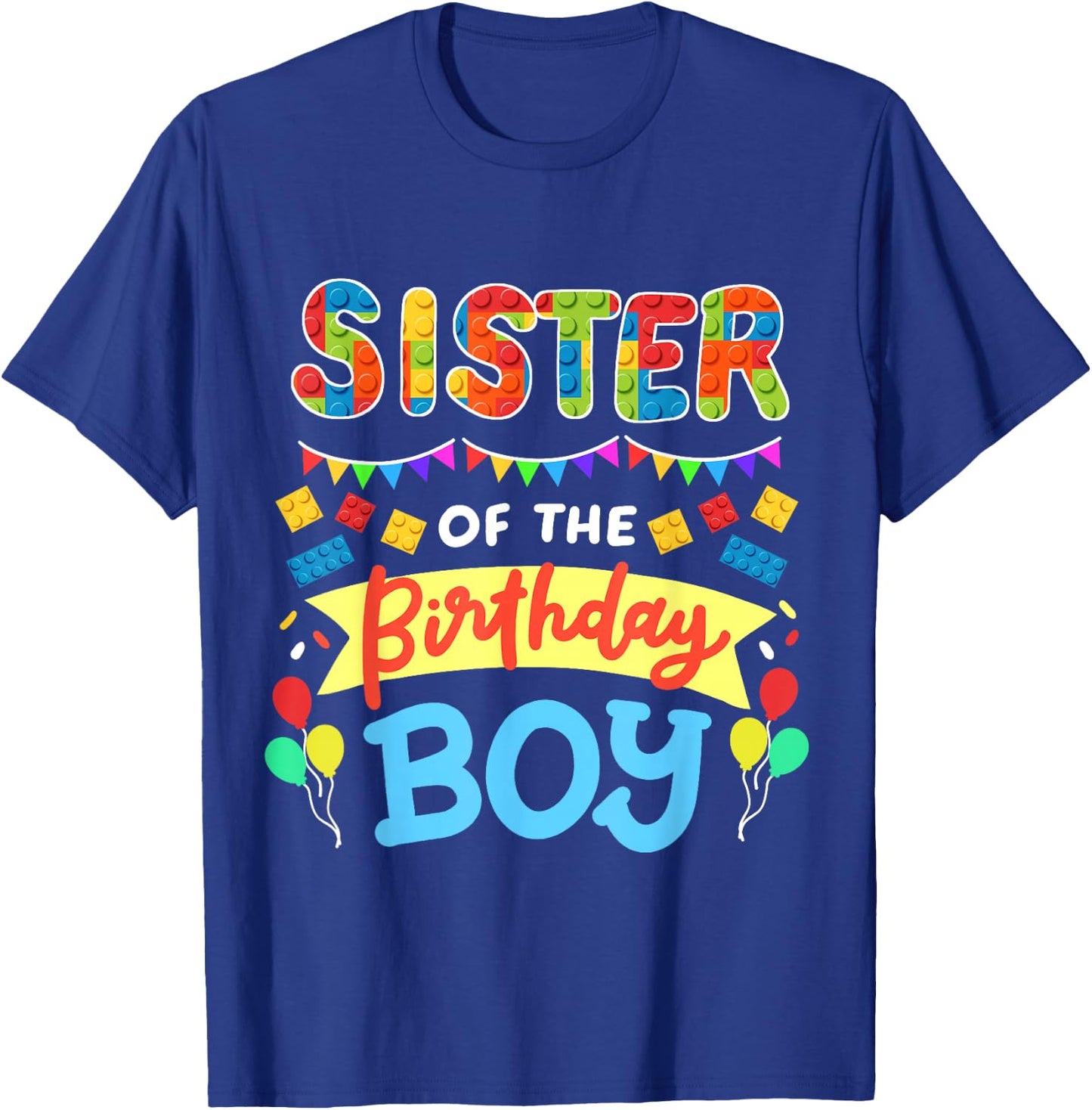 Sister of the Birthday Boy Building Blocks Bricks Family T-Shirt - T-Shirt | Royal