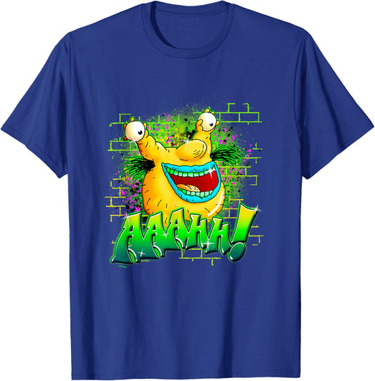 Aaahh!!! Real Monsters Krumm Neon Brick Wall Vintage Badge T-Shirt - T-Shirt | Royal