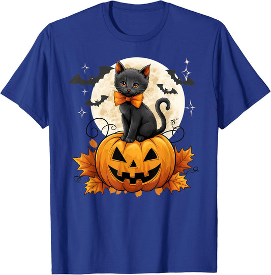 Retro Black Cat Halloween Pumpkin Costume Women Kids Girls T-Shirt - T-Shirt | Royal