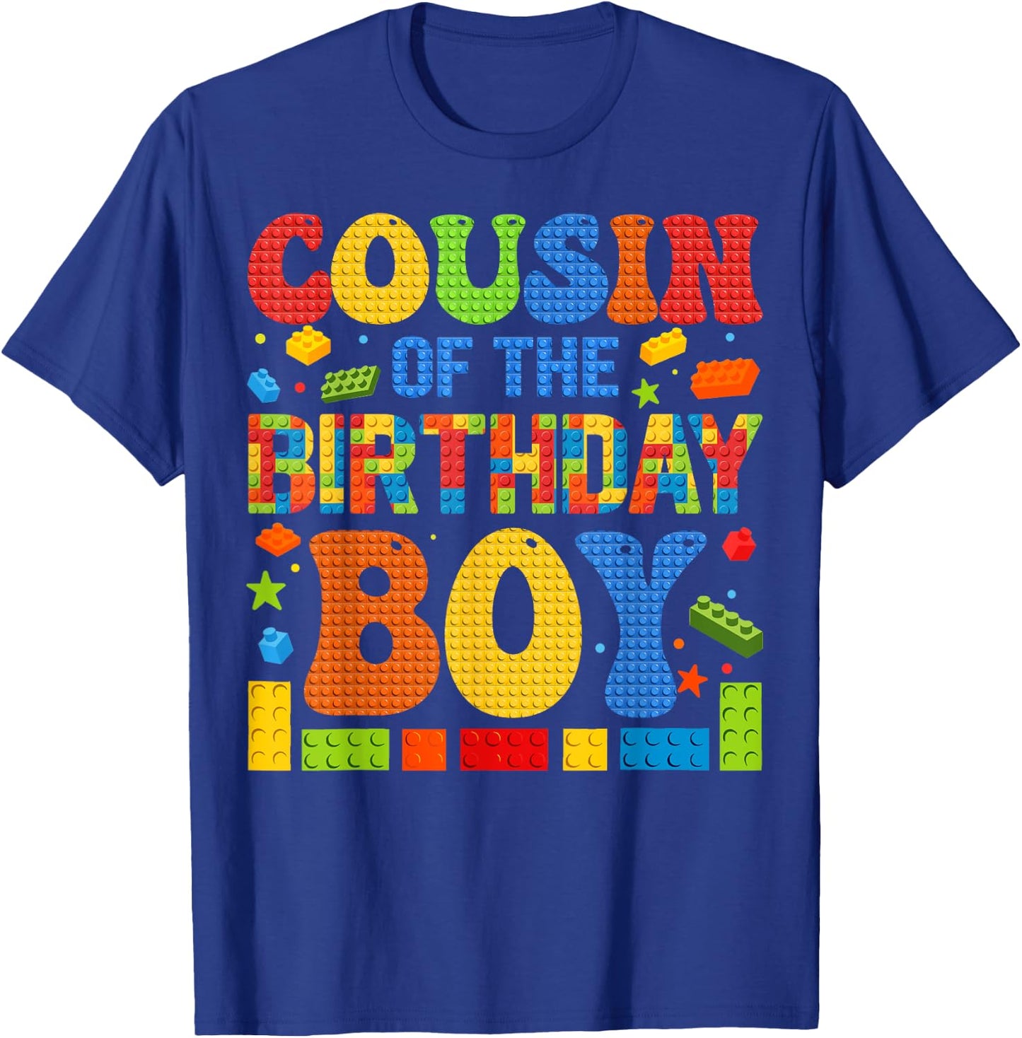 Cousin Of The Birthday Boy Building Block Birthday Party T-Shirt - T-Shirt | Royal