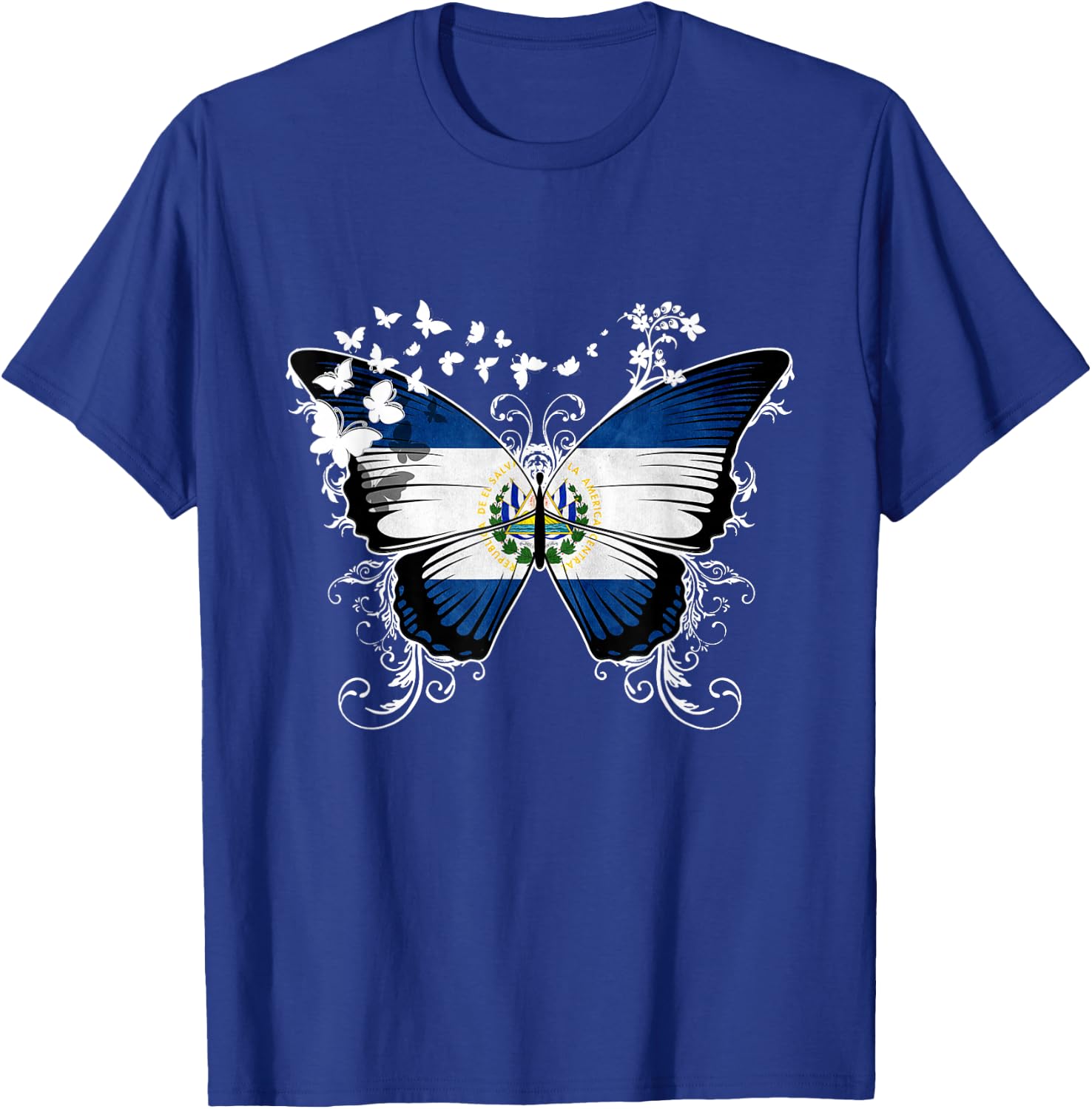 El Salvador Flag Shirt Butterfly Graphic T Shirt T-Shirt - T-Shirt | Royal