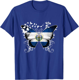 El Salvador Flag Shirt Butterfly Graphic T Shirt T-Shirt - T-Shirt | Royal