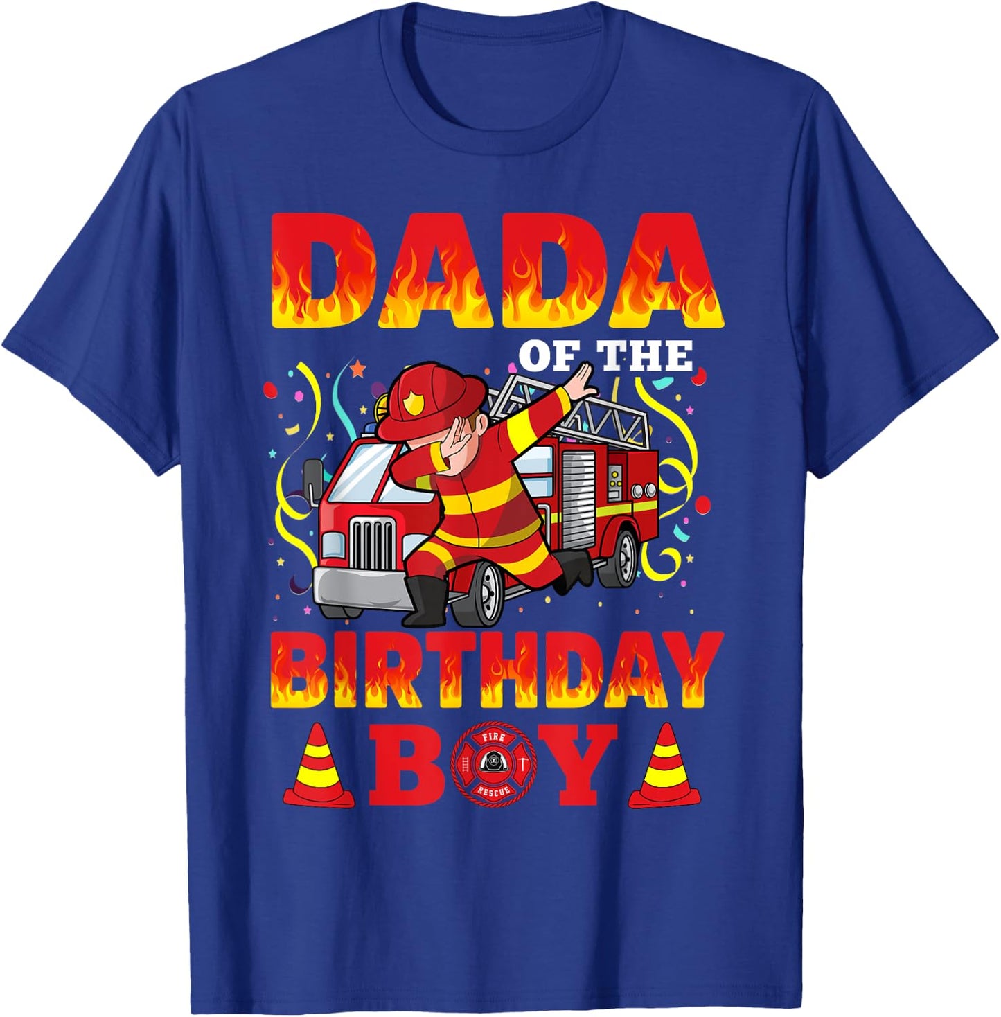 Dada Of The Birthday Boy Fire Truck Firefighter Boys T-Shirt - T-Shirt | Royal