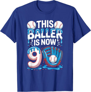 This Baller Is Now 9 Ice Cream Drip Kids Game Baseball Drip T-Shirt - T-Shirt | Royal