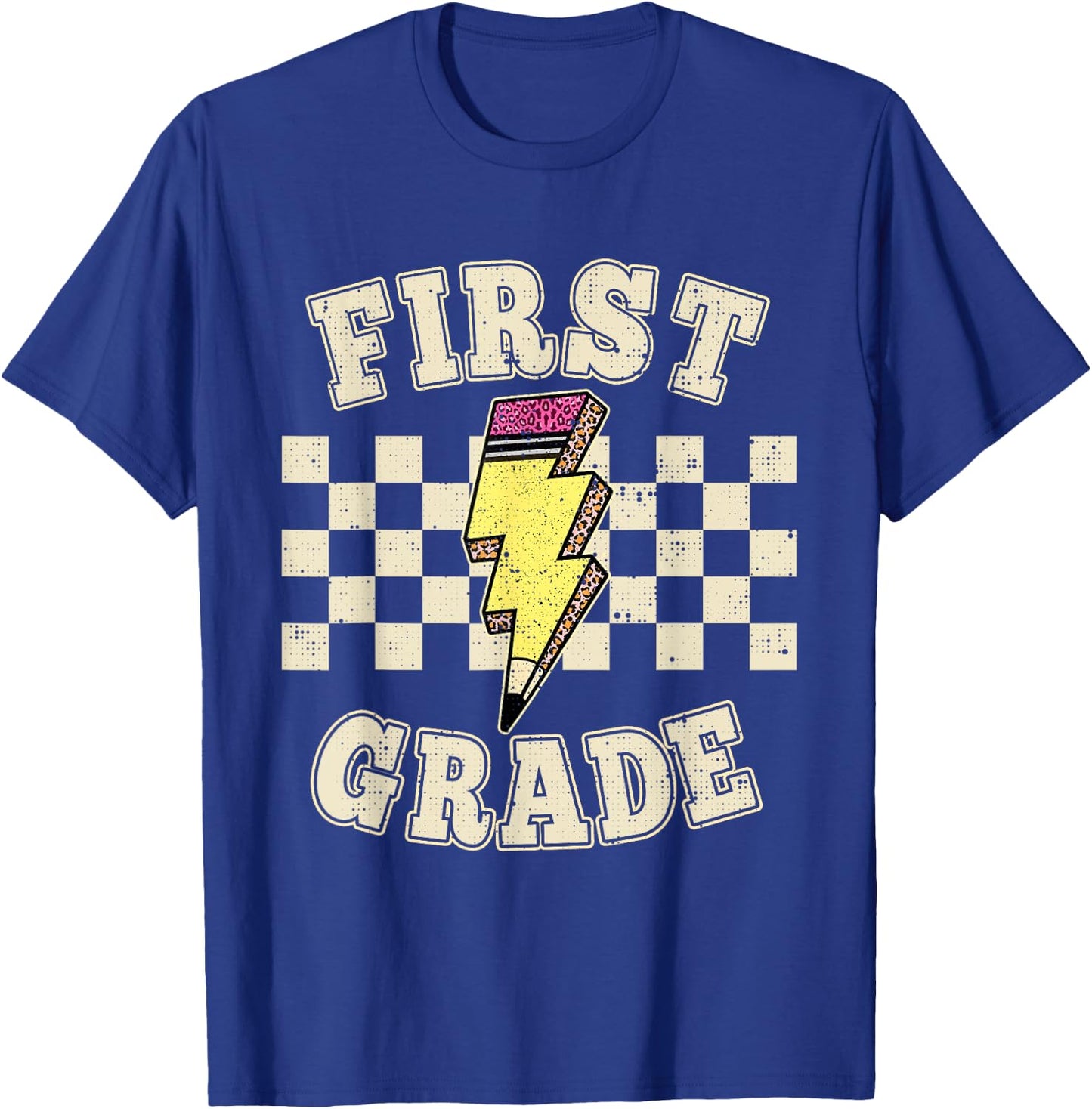 Retro 1st First Grade Teacher Lightning Bolt Pencil Teacher T-Shirt - T-Shirt | Royal