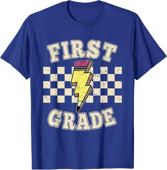 Retro 1st First Grade Teacher Lightning Bolt Pencil Teacher T-Shirt - T-Shirt | Royal