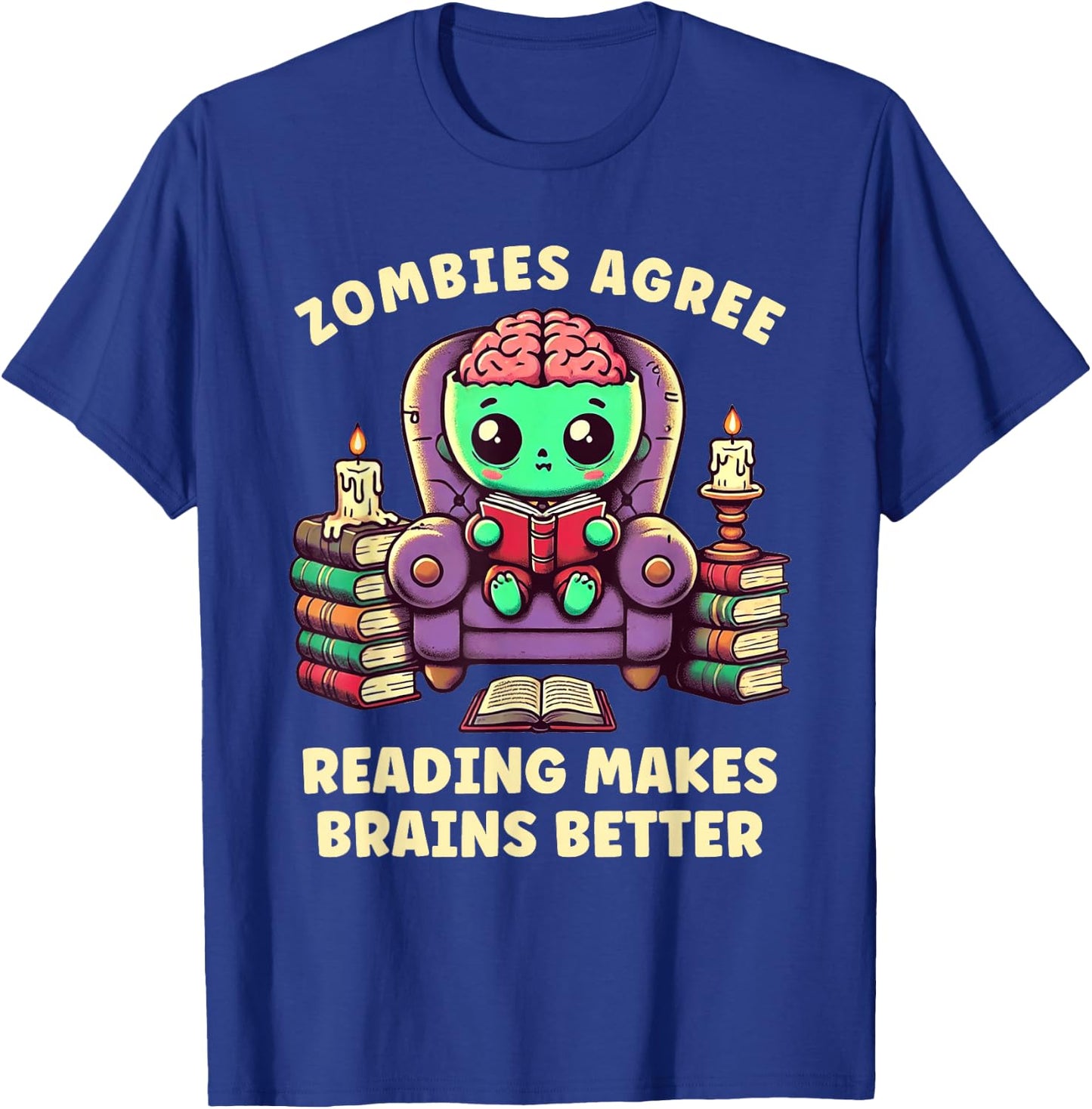 Halloween Teacher Zombie Reading is Good For Brains T-Shirt - T-Shirt | Royal