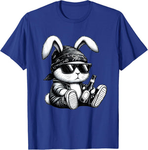 Thug Bunny With Beer Bunny Rabbit Gangster Rabbit Funny T-Shirt - T-Shirt | Royal