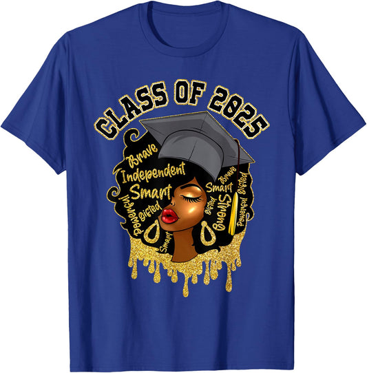 Afro Women Proud Black Girls Women Graduation Class Of 2025 T-Shirt - T-Shirt | Royal