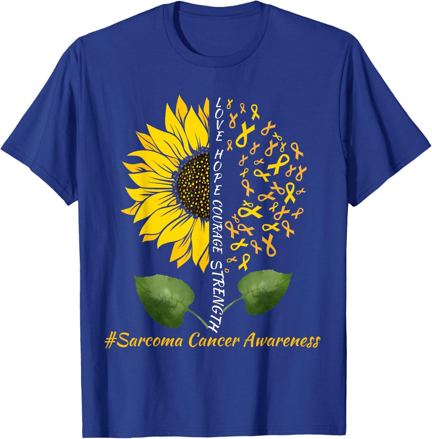 Support Sarcoma Cancer Awareness Sunflower Yellow Ribbon T-Shirt - T-Shirt | Royal