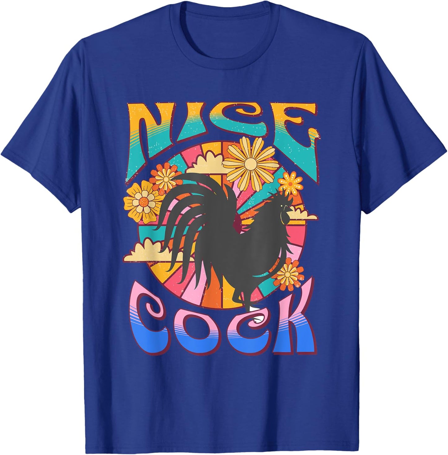 NICE COCK Black Light Funny Hippie Peace Love Retro Vintage T-Shirt - T-Shirt | Royal