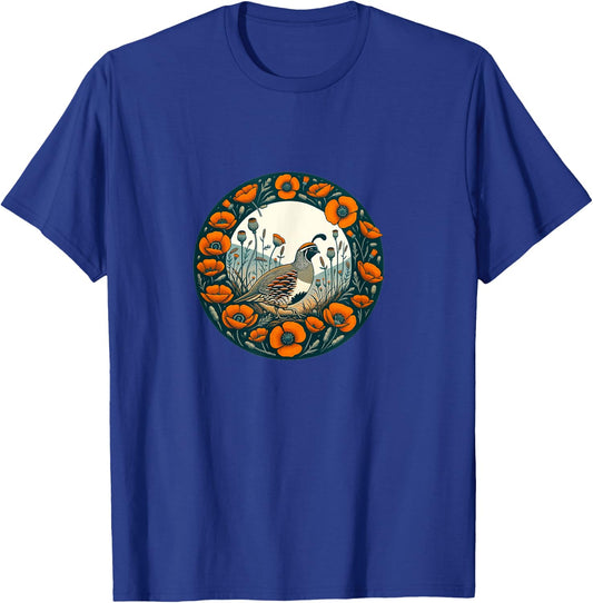 California Poppy and California quail State bird T-Shirt - T-Shirt | Royal