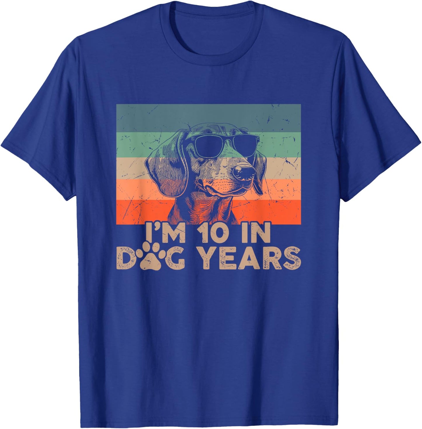 Vintage Dachshund I'm 10 In Dog Years Funny 70th Birthday Men Women T-Shirt - T-Shirt | Royal
