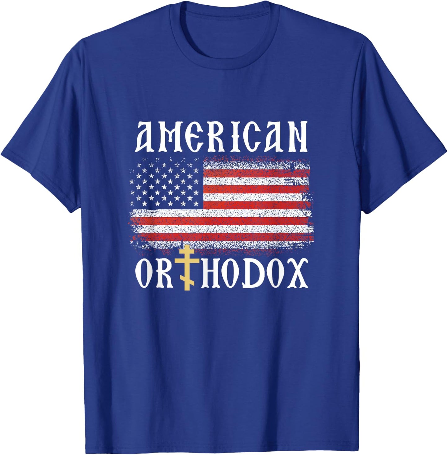 American Flag Orthodox Cross Christian T-Shirt - T-Shirt | Royal