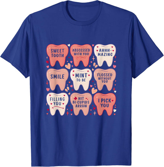 Women Retro Dentist Tooth Valentine Candy Dental Hygienist T-Shirt - T-Shirt | Royal