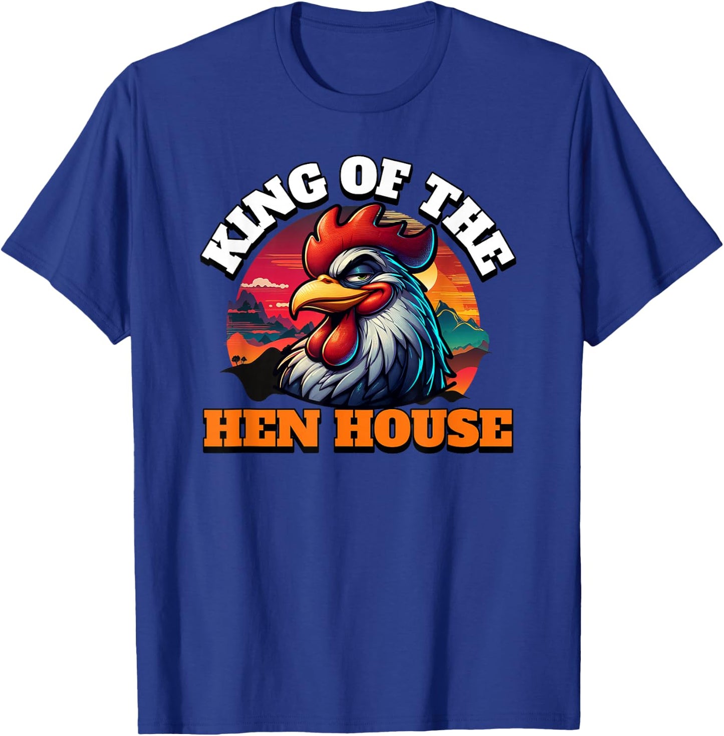 ArtisticRaccoon Funny Rooster King Of The Hen House - Black, Small, -Adult, Short Sleeve T-Shirt - T-Shirt | Royal