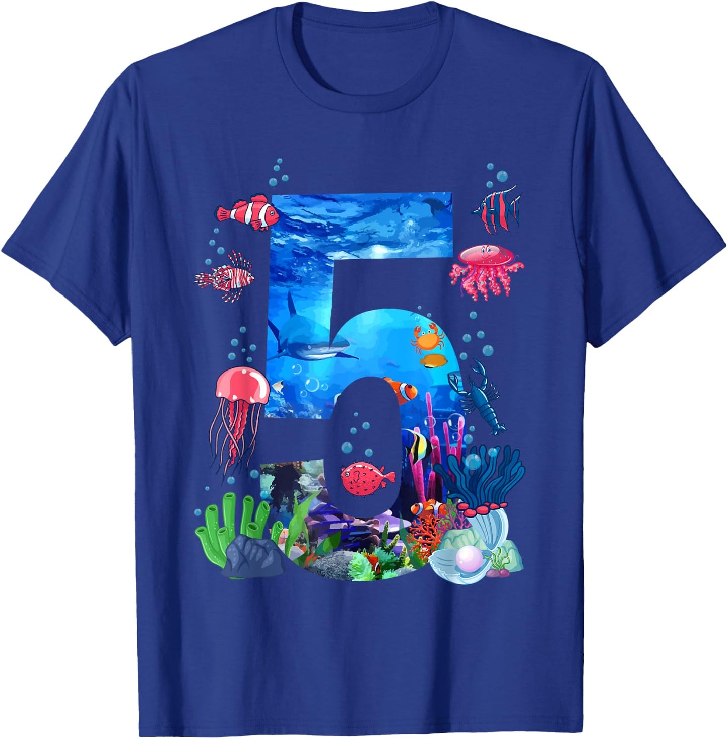 5th Birthday Party Ocean 5 Year Old Sea Fish Aquarium Boy T-Shirt - T-Shirt | Royal