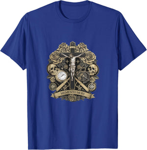 Memento Mori Catholic Crucifix Traditional Latin Mass Skull T-Shirt - T-Shirt | Royal