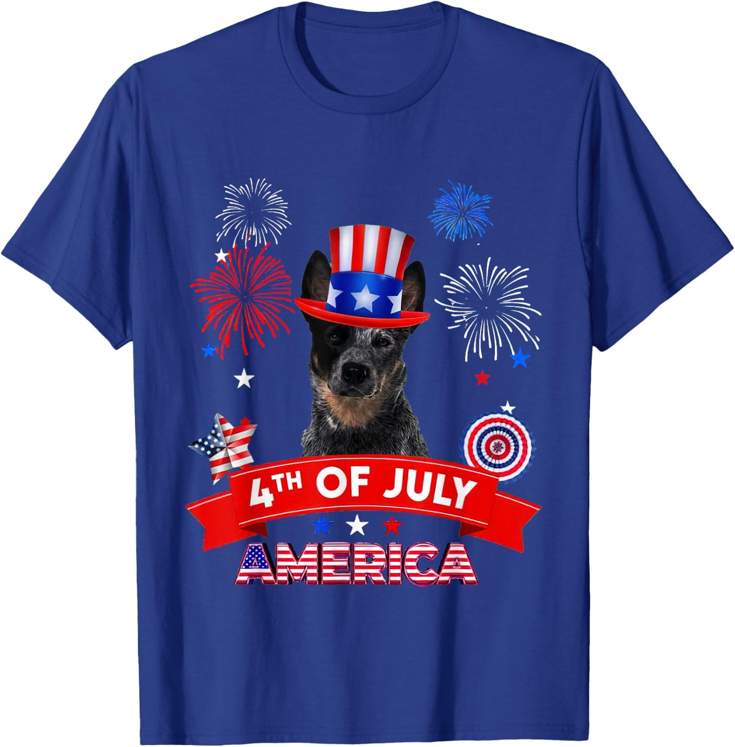 4th of July Decor Patriotic LOVE Blue Heeler Dog USA Men T-Shirt - T-Shirt | Royal
