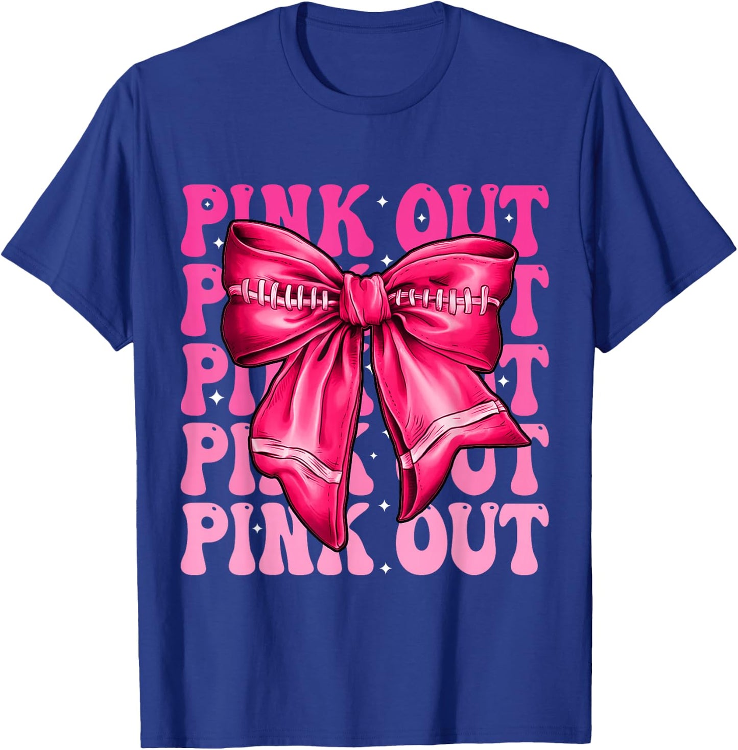 Pink Out Breast Cancer Football Coquette Bow Mom Girls Women T-Shirt - T-Shirt | Royal