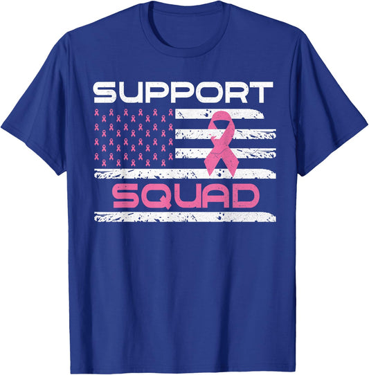 Breast Cancer Support Squad For Support Flag Pink Ribbon T-Shirt - T-Shirt | Royal