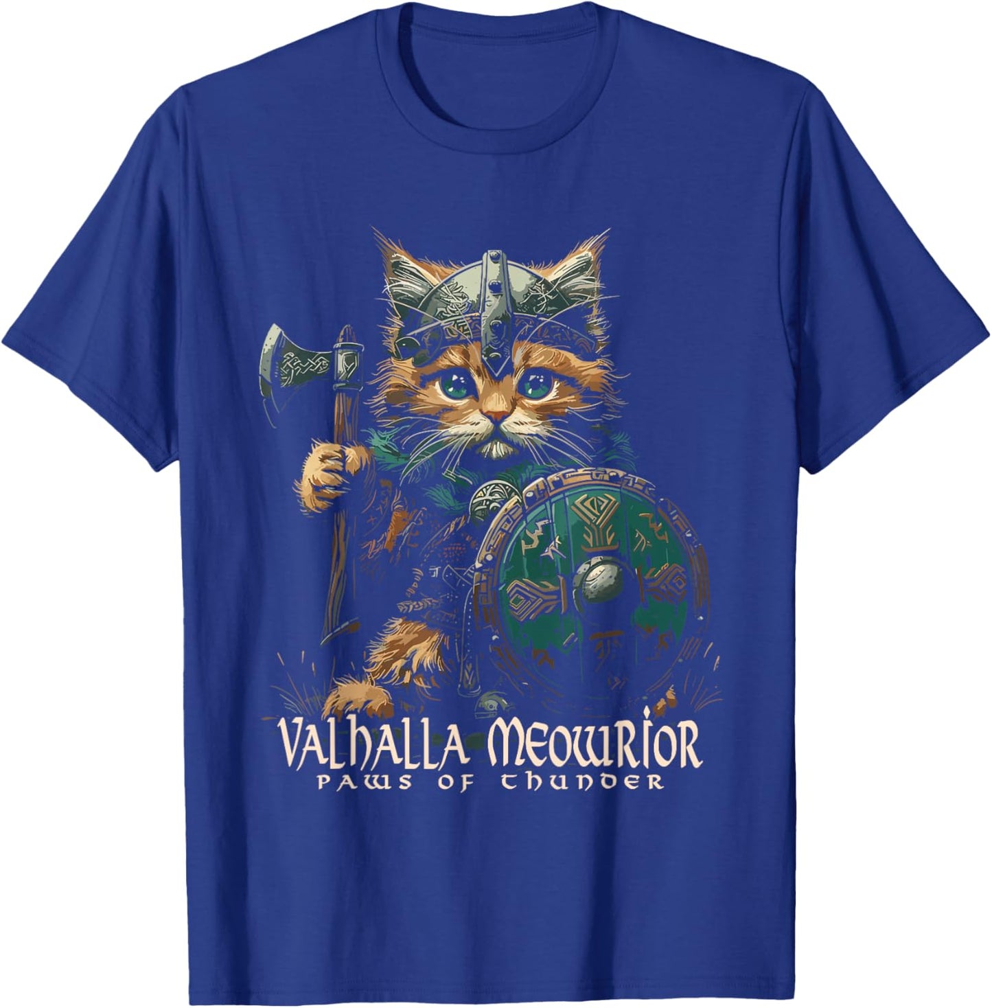 Nordic Norse Valhalla Viking Cat Warrior Men Kids T-Shirt - T-Shirt | Royal
