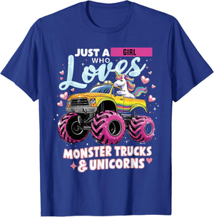 Just a Girl Who Loves Monster Trucks and Unicorns T-Shirt - T-Shirt | Royal