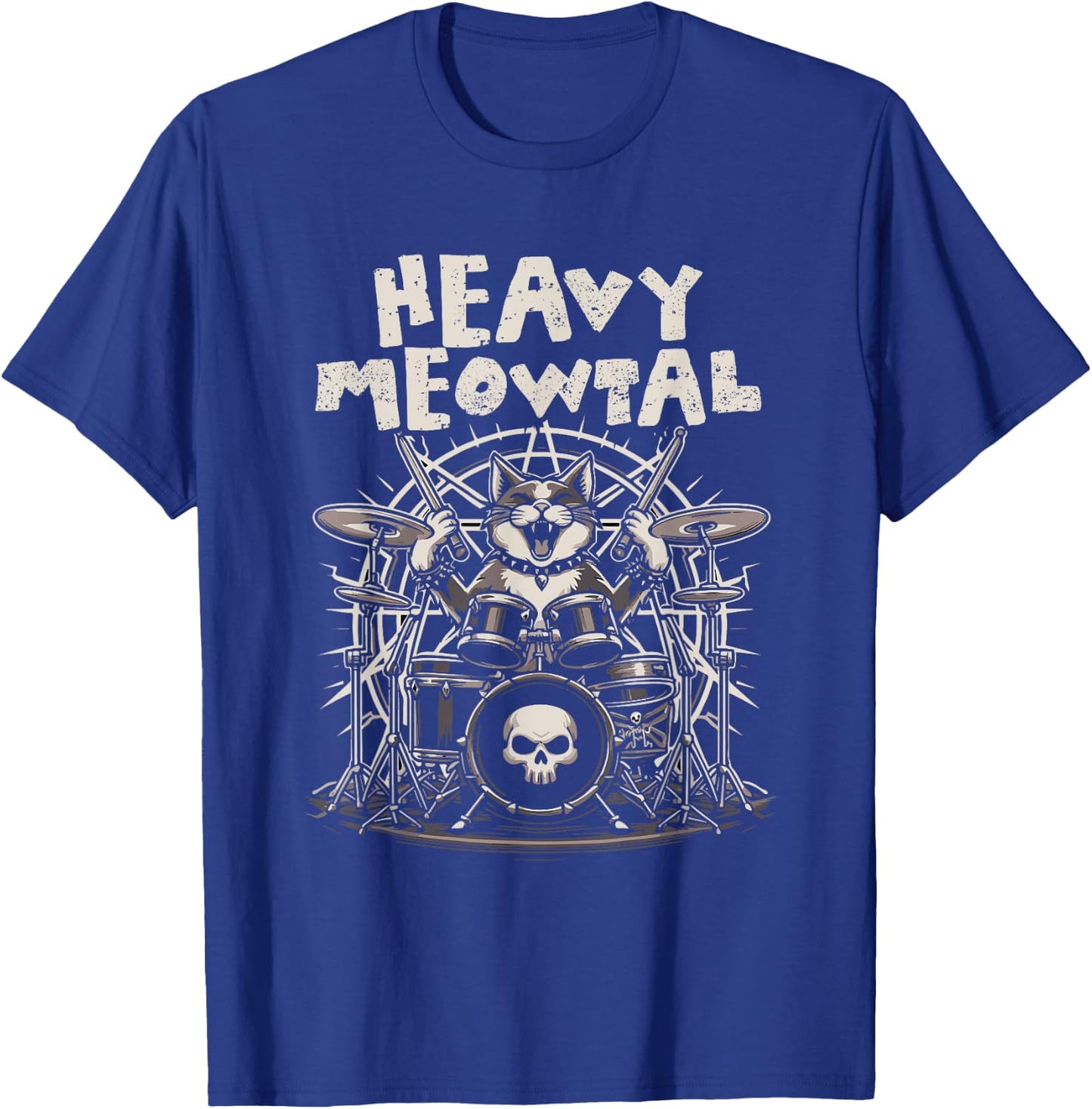 Heavy Meowtal Funny Cat Playing Drums Drummer Cat Meow Men Women Girls Kids T-Shirt - T-Shirt | Royal