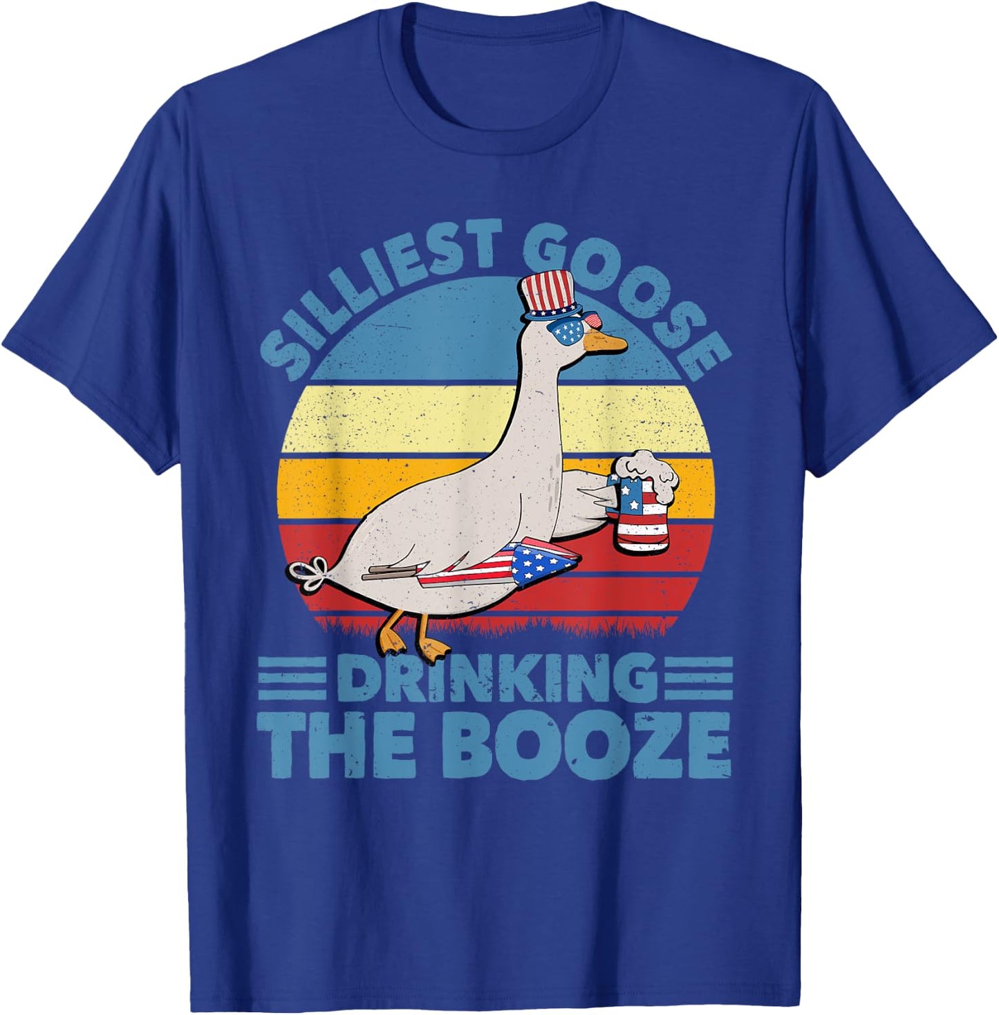 Funny 4th of July Silliest Goose Drinking the Booze Beer Men T-Shirt - T-Shirt | Royal
