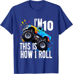 Kids I'm 10 This Is How I Roll Monster Truck Birthday 10th Years T-Shirt - T-Shirt | Royal