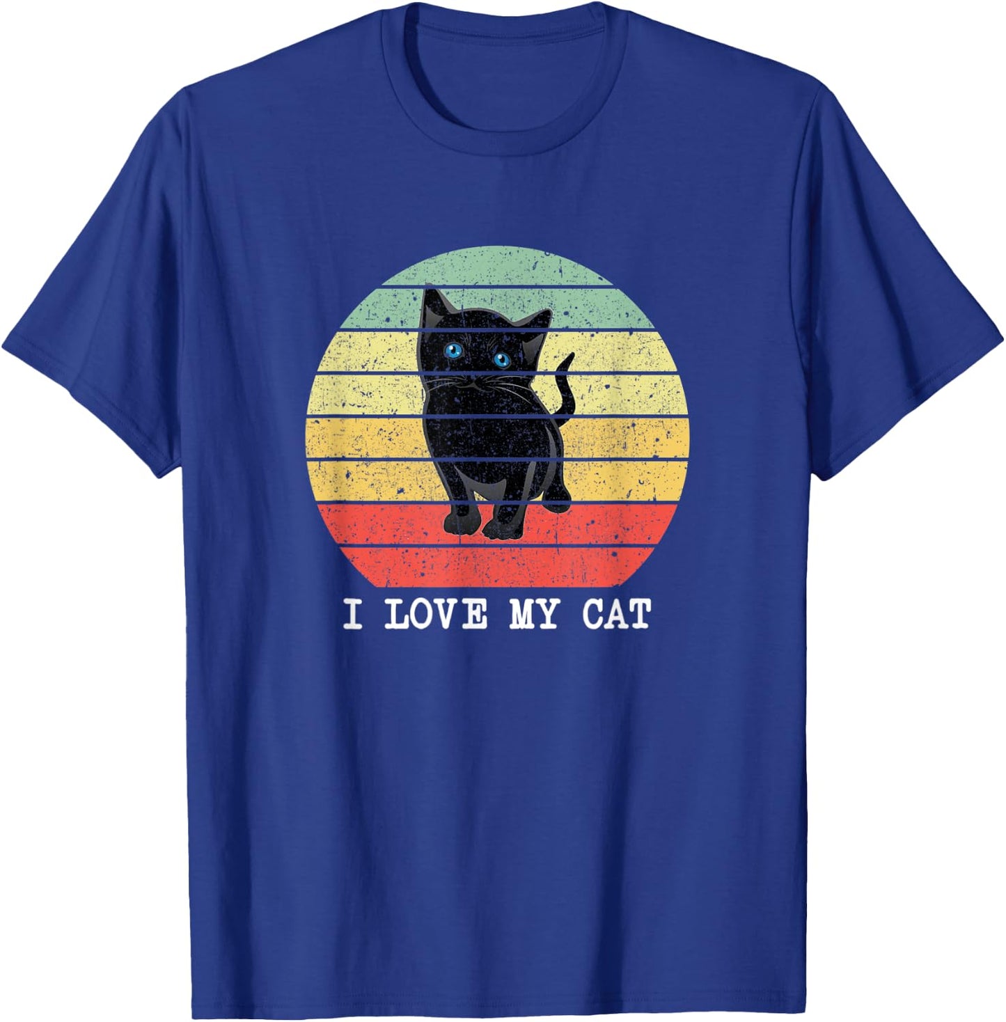 Funny Vintage I Love My Cat Gift Black Cats Lovers Men Women T-Shirt - T-Shirt | Royal