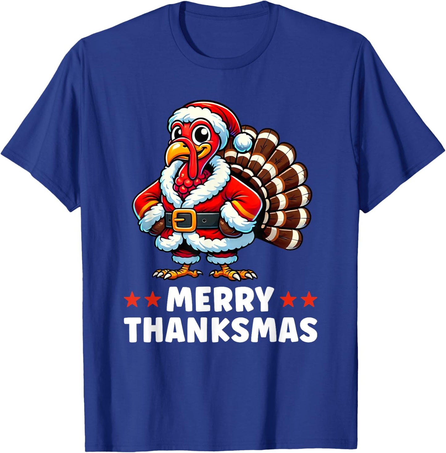 Merry Thanksmas Thanksgiving Turkey Xmas Funny T-Shirt - T-Shirt | Royal