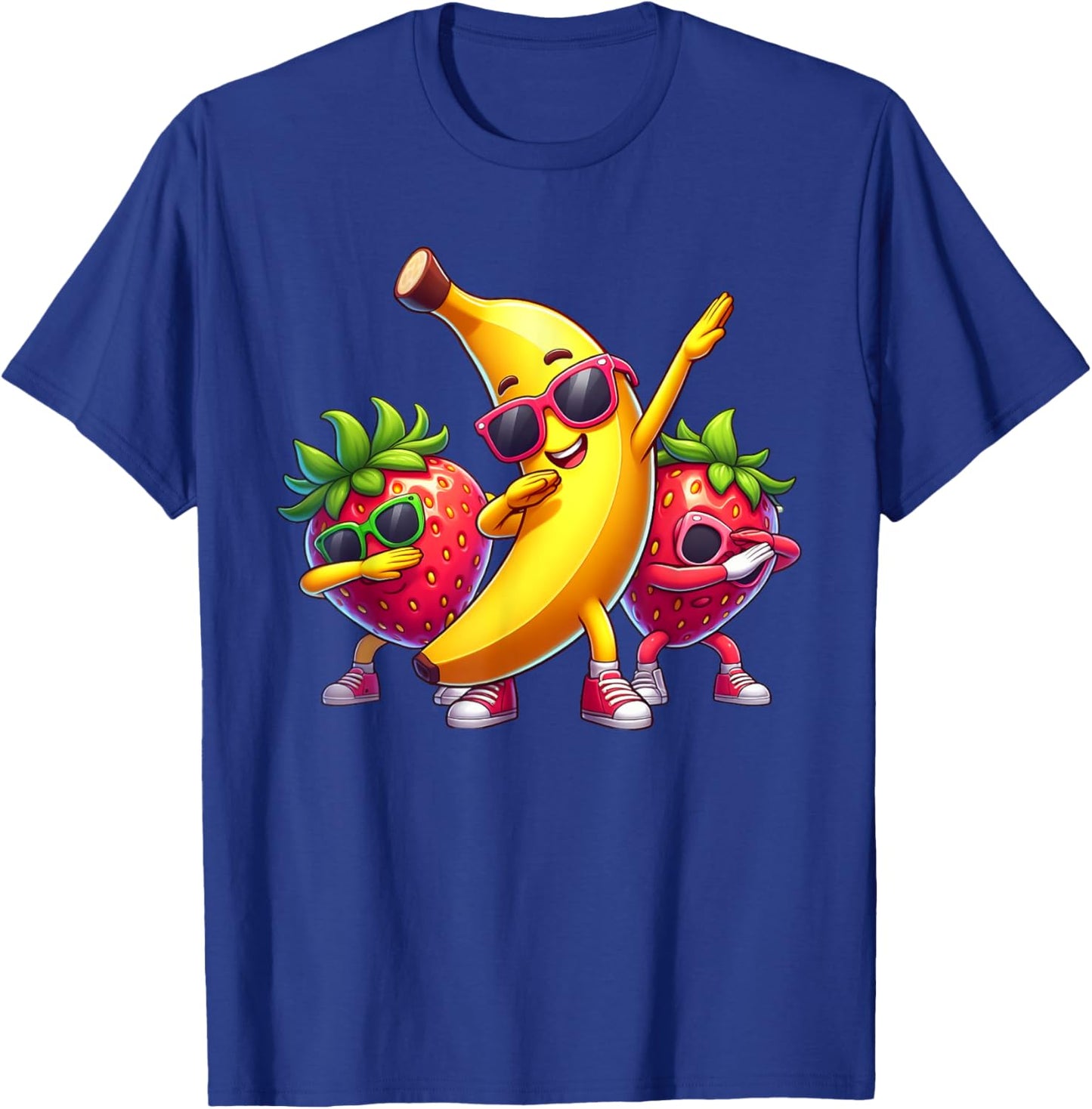 Dabbing Yellow Banana & Strawberry Funny Fruit Dab Dancing T-Shirt - T-Shirt | Royal