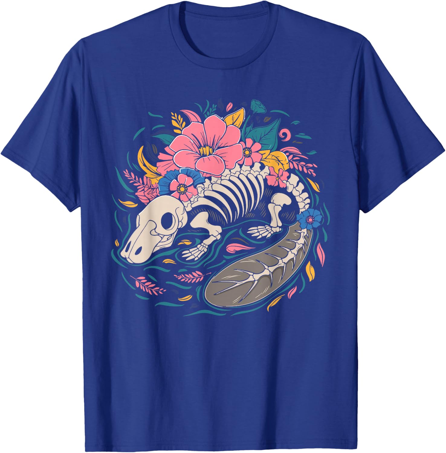 Flower Animal Platypus - Wildlife Duckbill Floral Skeleton T-Shirt - T-Shirt | Royal