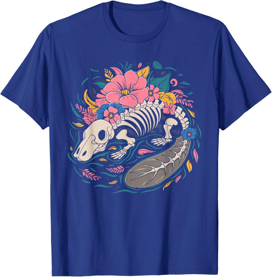 Flower Animal Platypus - Wildlife Duckbill Floral Skeleton T-Shirt - T-Shirt | Royal